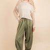 VERY J Solid Barrel Comfy Woven Pants - Olive