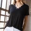 Heimish Lace Detail V-Neck Short Sleeve T-Shirt - BLACK
