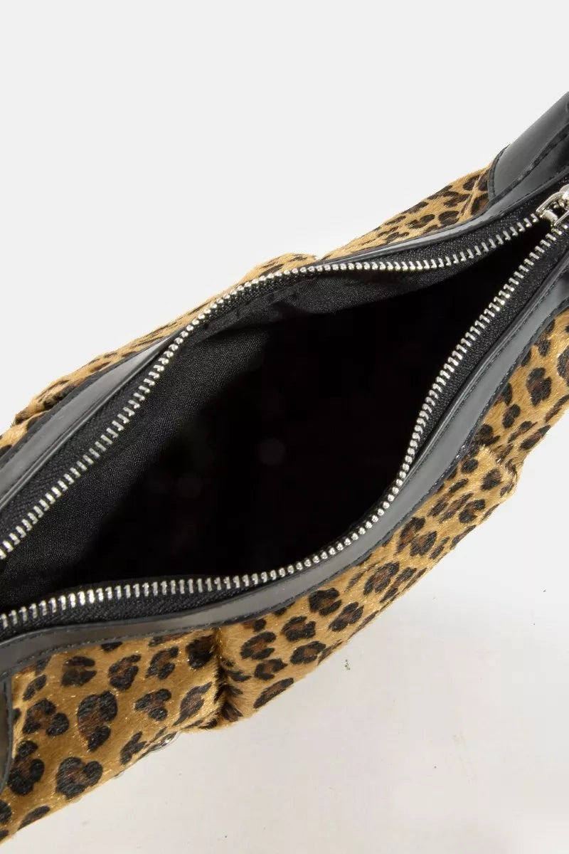 Fame Leopard Print Half Moon Shoulder Bag - Farnelli