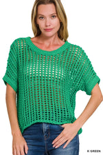 Zenana Fish Net Short Sleeve Crochet Knit Cover Up - Farnelli
