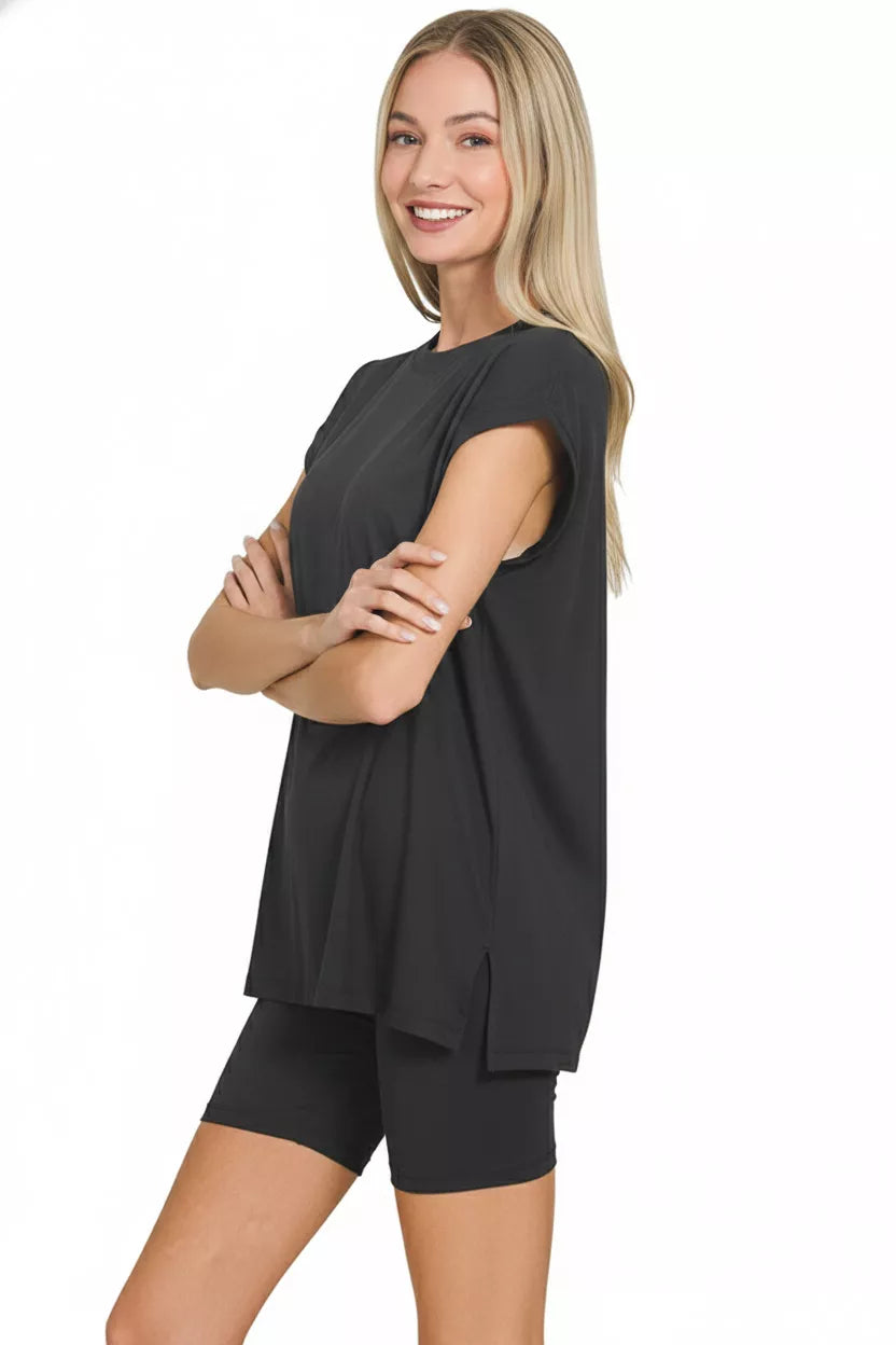 Zenana Brushed Dty Microfiber Top & Biker Shorts - Farnelli