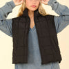 VERY J Zip Up Puffer Padded Warm Vest - Black