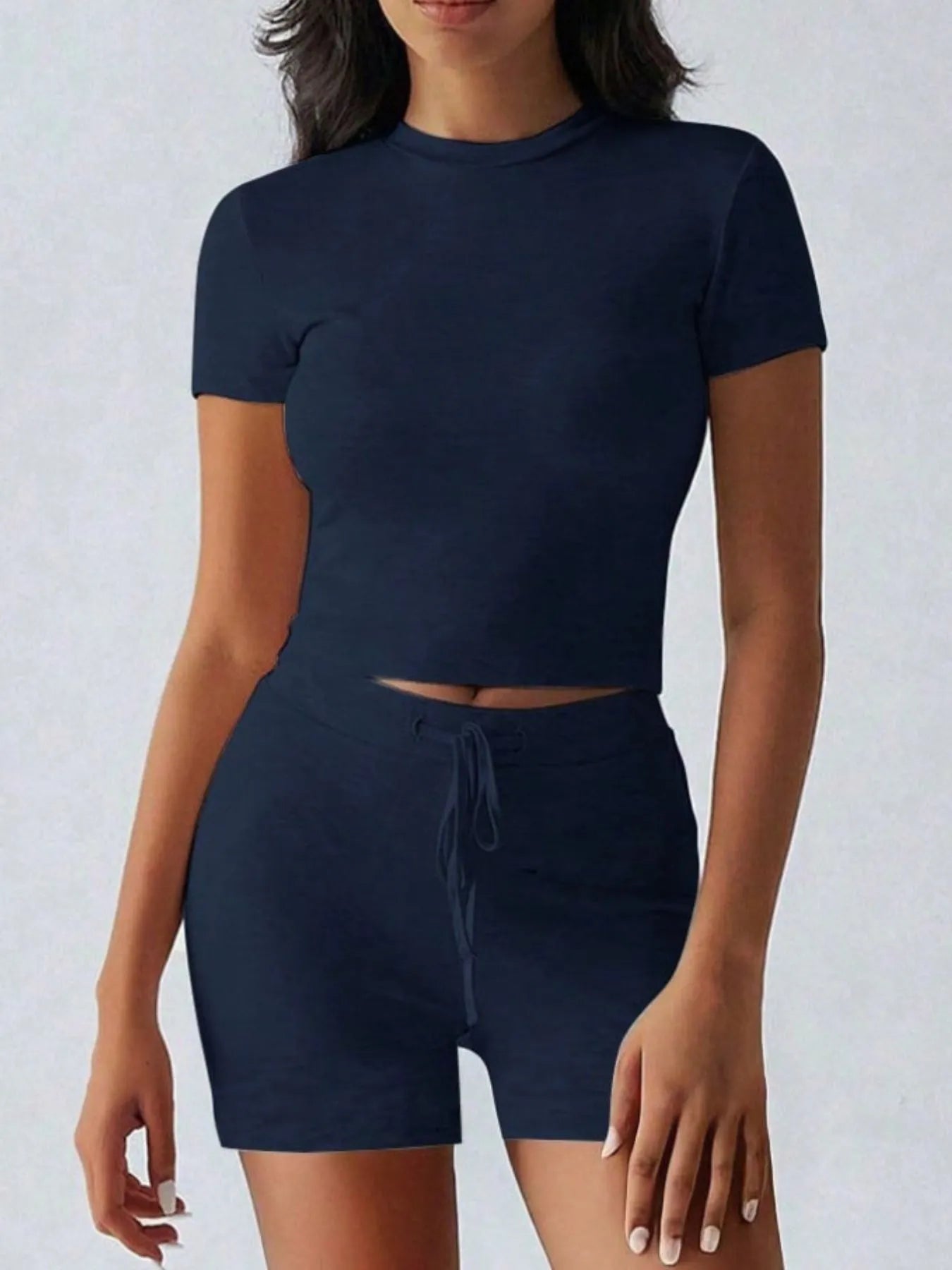 Round Neck Short Sleeve Top and Shorts Set - Farnelli