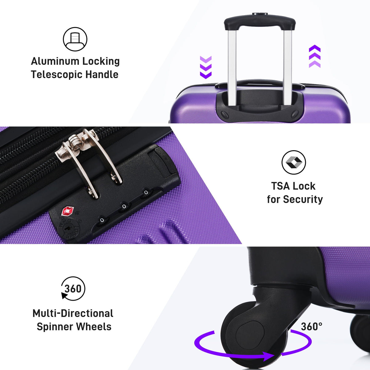 HouseOfZazla 4-piece hardshell luggage set with TSA locks and spinner wheels in multiple colors