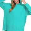 Zenana Hooded Brushed Melange Hacci Sweater - LT TEAL