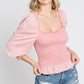 GeeGee Full Size Ruffled Smocked Frill Square Neck Top Plus Size - Farnelli
