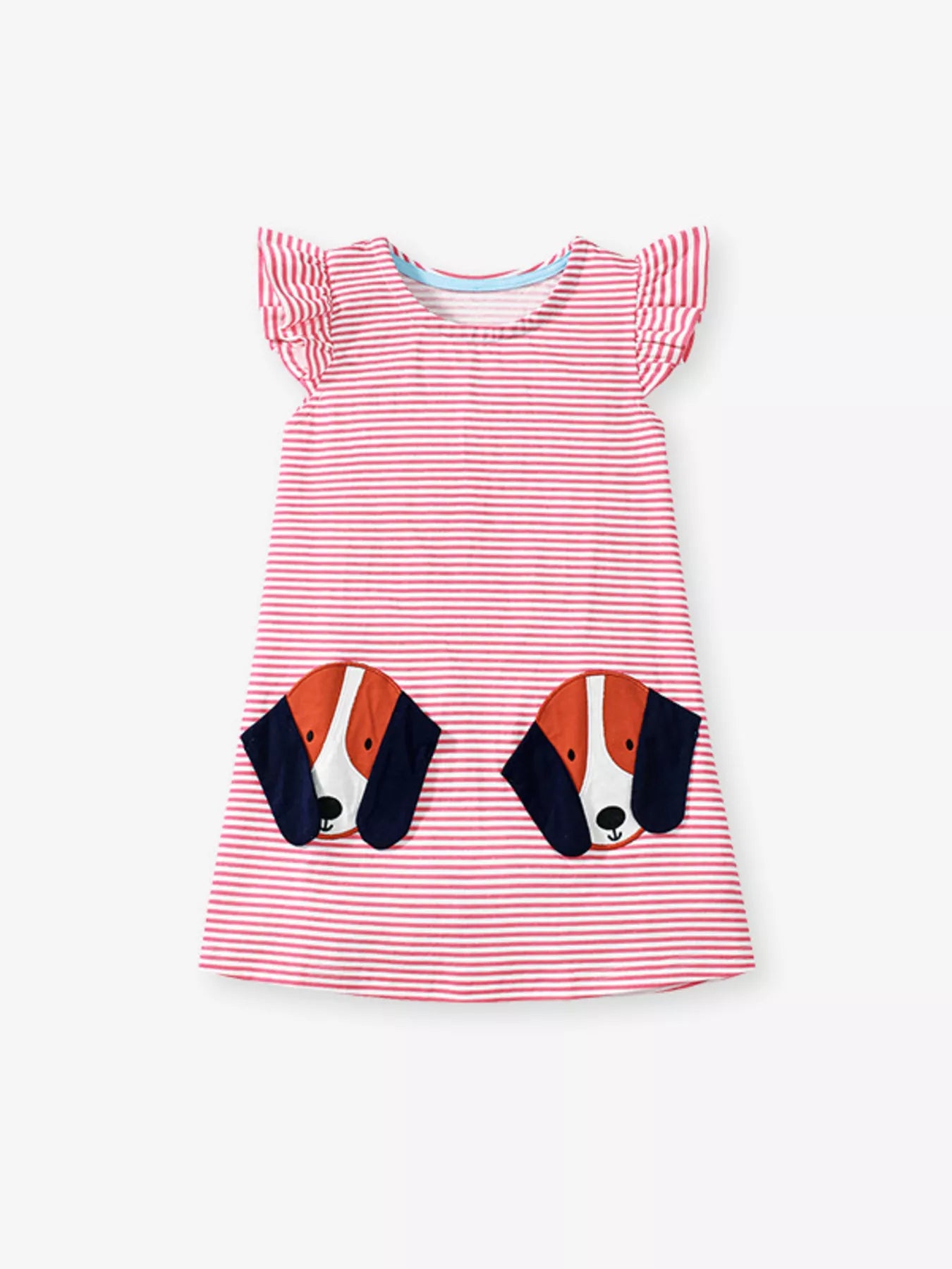 Children's Dog Striped Ruffled Dress - Farnelli