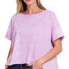 Zenana Washed Crew Neck Short Sleeve Crop Box Tee - B LAVENDER