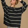 Umgee Wool Blend Striped Round Neck Sweater - Black/Cream