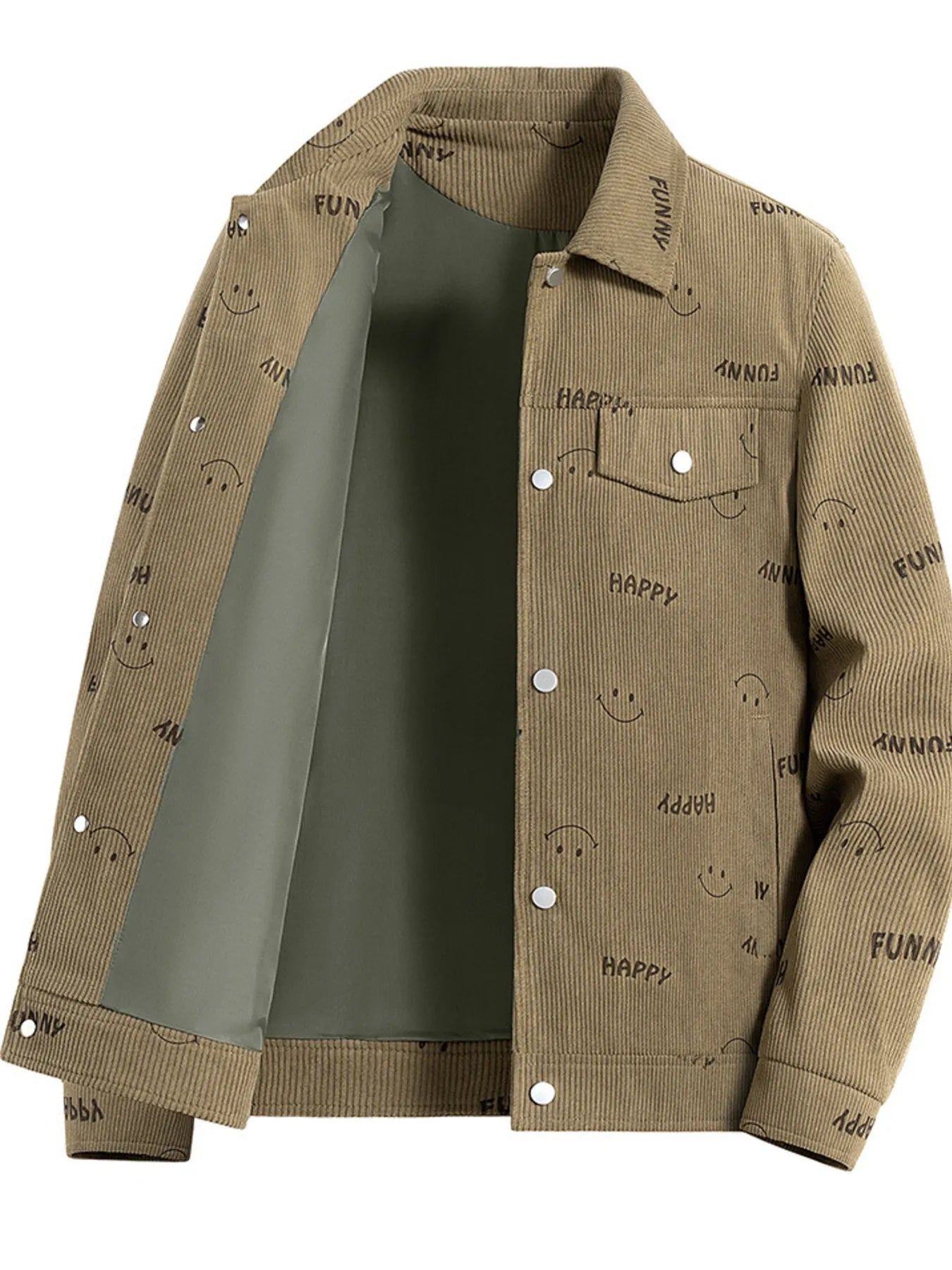 Men's Plus Size Smiley Face Print Snap Down Casual Jacket - Farnelli