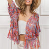 BiBi Open Front Fringed Crop Knit Cardigan - Burnt Orange Multi
