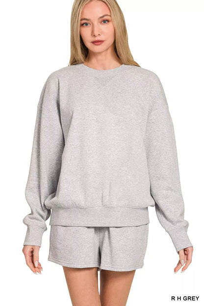 Zenana Fleece Long Sleeve Sweatshirts & Shorts Set - Farnelli