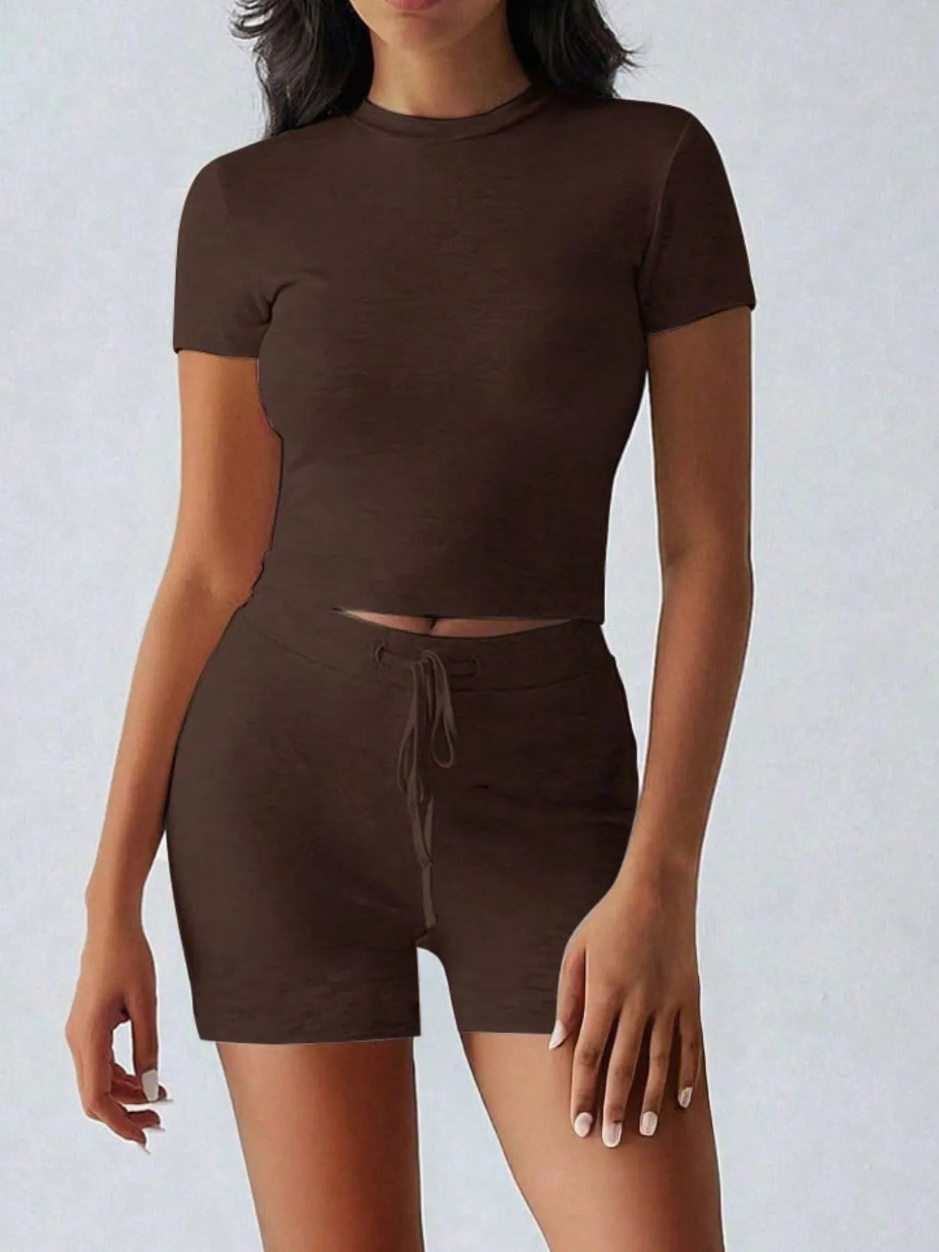 Round Neck Short Sleeve Top and Shorts Set - Farnelli