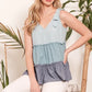Lime 'N' Chili Full Size Color Block V-Neck Baby Doll Sleeveless Top Plus Size - Farnelli
