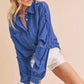 Aemi + Co Raw Edge Exposed Seam Collared Neck Long Sleeve Shirt - Farnelli