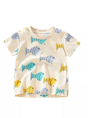 Children's Fish Print Round Neck T-Shirt - Farnelli