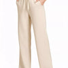 Zenana Scuba Drawstring Wide Leg Pants - SAND BEIGE
