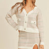 MABLE Plaid Button Down Sweater Cardigan and Mini Skirt Set - Blush