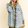 Davi & Dani Curved Hem Diamond Quilted Button Up Denim Shacket - Light Blue