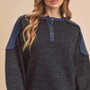 Aemi + Co Side Slit Button Detail Contrast Shoulder Sweatshirt - Dark Navy