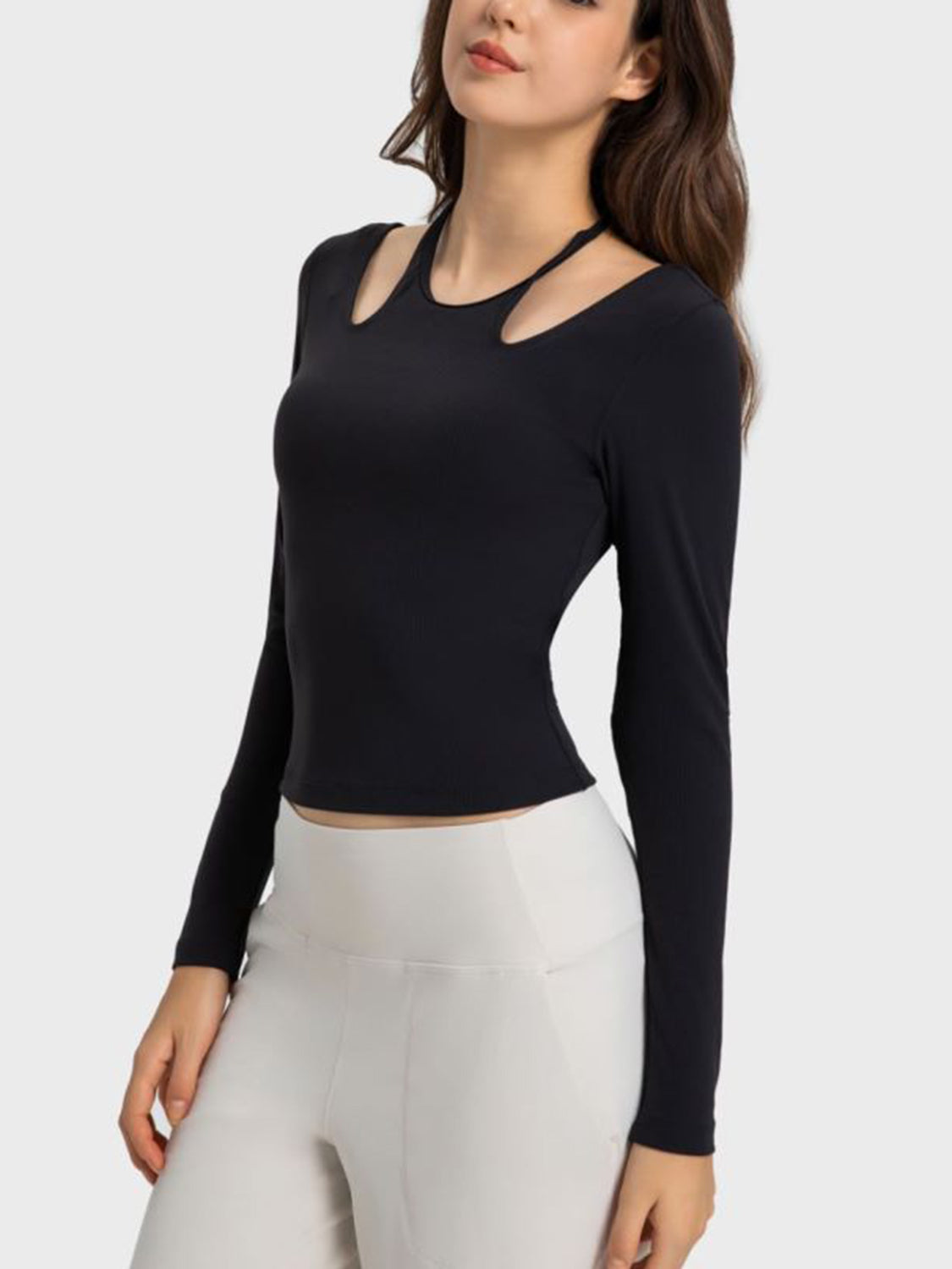 Millennia Halter Neck Long Sleeve Sporty Top - Farnelli