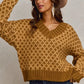 SO ME Color Block Textured Christmas Sweater V Neck Top - Farnelli