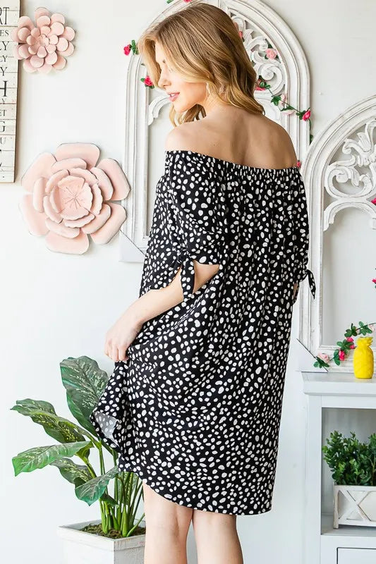 Heimish Full Size Short Sleeve Off Shoulder Animal Mini Dress Plus Size - Farnelli