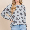 BOMBOM Leopard Drop Shoulder T-Shirt - Gray