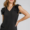 Umgee Full Size V-Neck Double Layered Ruffle Sleeve Blouse Plus Size - Black