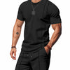 Men's Full Size Round Neck Short Sleeve Top and Shorts Set Plus Size - Black