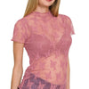 Zenana Lace See-through Layering Short Sleeve Top - LT ROSE