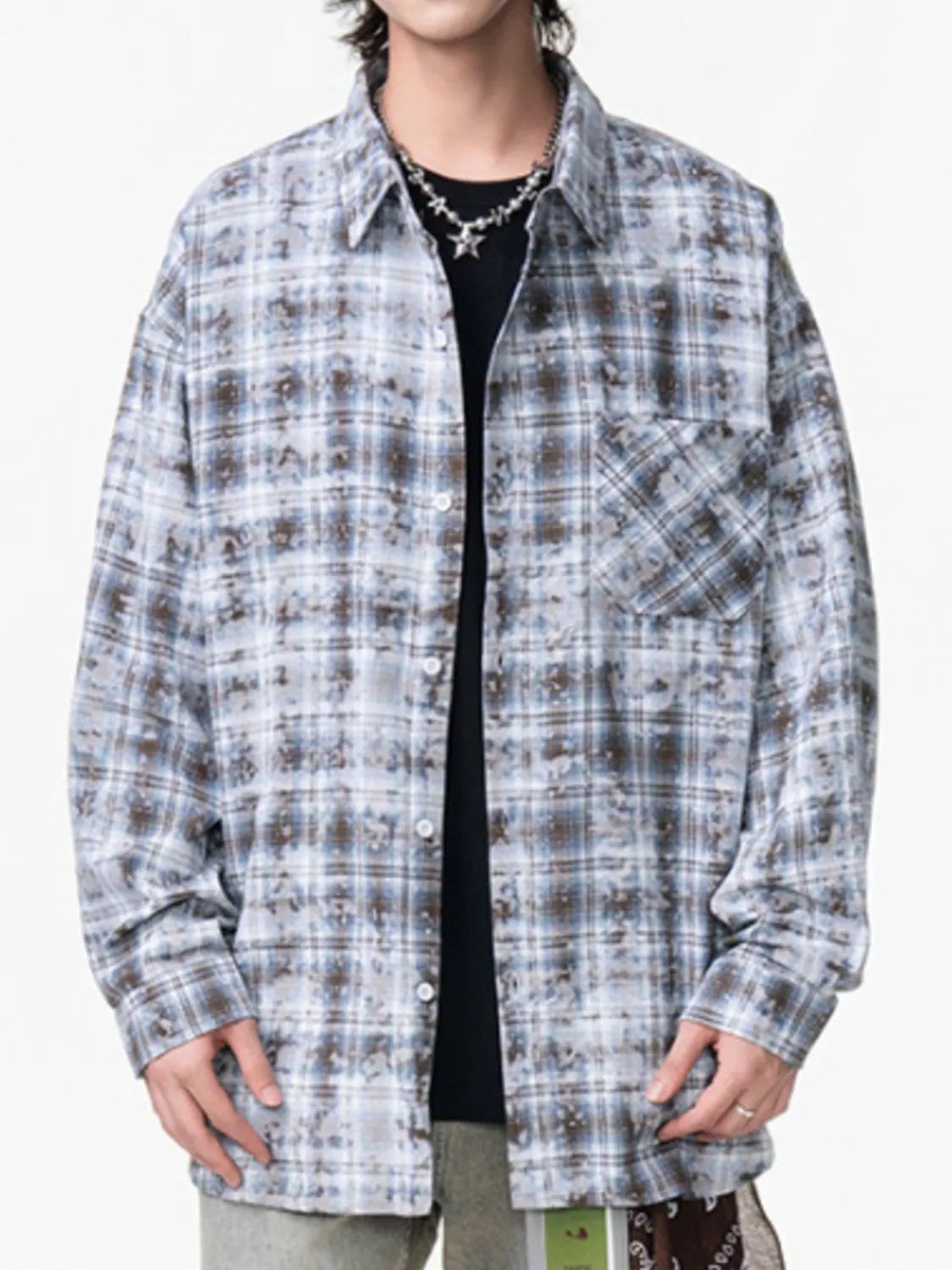 Men's Plus Size Plaid Button Up Long Sleeve Shirt - Farnelli