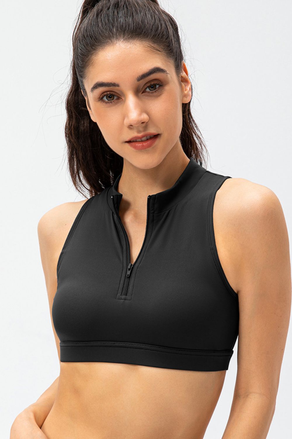 Full Size Cropped Cutout Back Zipper Front Active Tank Top - Farnelli