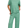 Zenana Soft Melange Short Sleeve Tee & Long Pants Set - DK GREEN