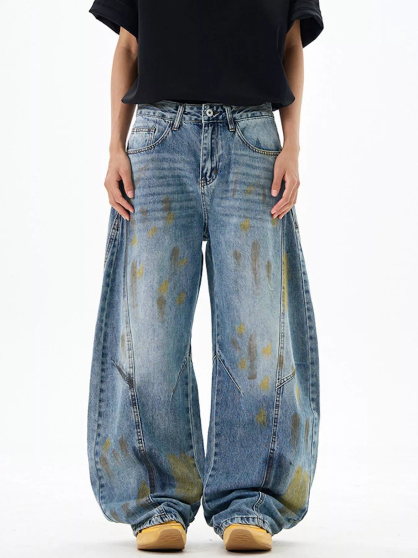 Men's Paint Splattered Wide Leg Jeans - Farnelli