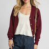 Umgee Chunky Cable Knit V-Neck Button-Up Cardigan - BURGUNDY