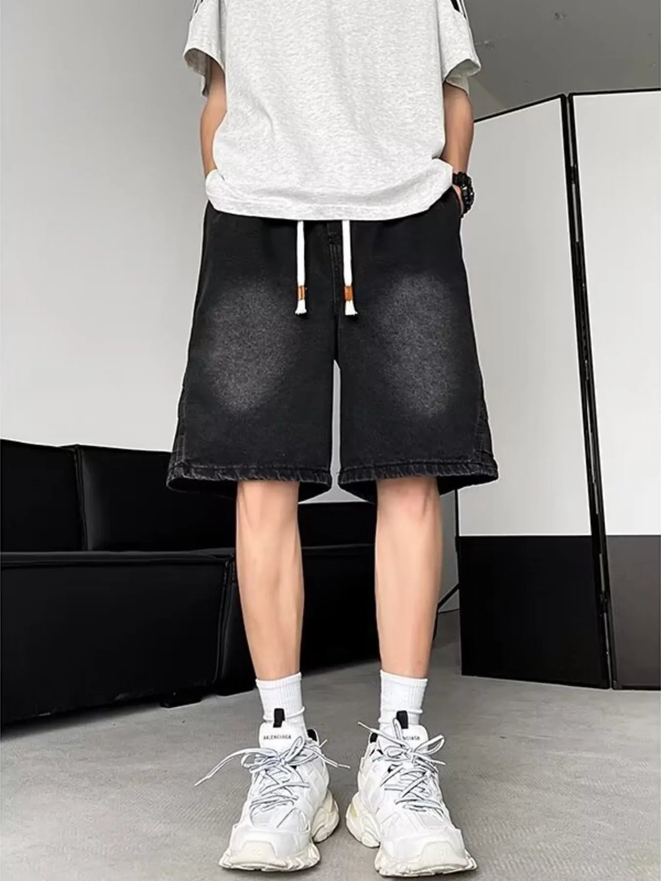 Men's Plus Size Wash Loose Fit Denim Shorts - Farnelli