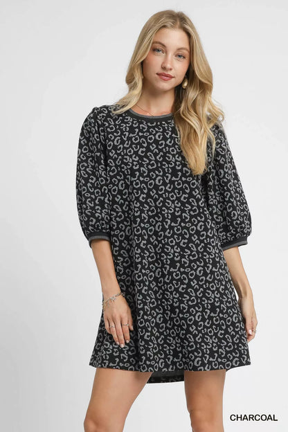 Umgee Leopard Print Jacquard Mini Dress - Farnelli