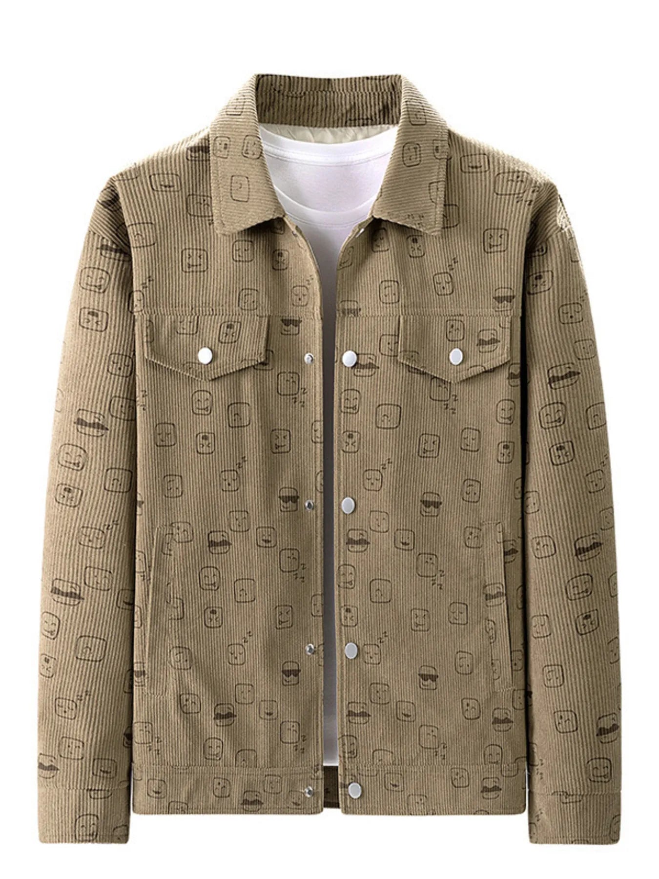 Men's Plus Size Snap Down Corduroy Printed Casual Jacket - Farnelli