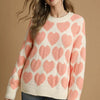 Umgee Mix Heart Pattern Pearl Accent Sweater - CREAM MIX