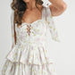 MABLE Floral Print Shoulder Tie Layered Mini Dress - Farnelli