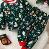 Children's Christmas Print Top and Pants Set - Green
