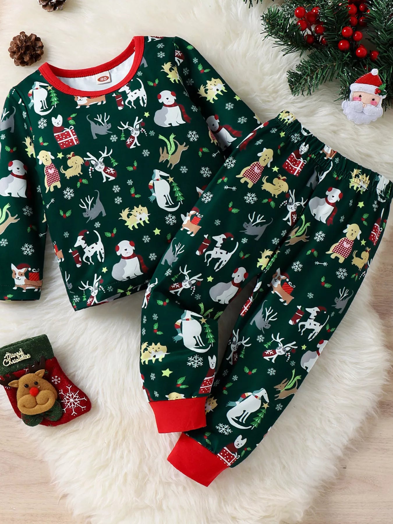 Children's Christmas Print Top and Pants Set - Farnelli