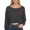 Zenana French Terry Boatneck Crop Top - BLACK