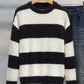 Men's Plus Size Striped Fuzzy Knit Pullover Sweater - Farnelli