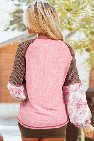 Elena Raglan Sleeve Ribbed Knit Patchwork Blouse - Farnelli