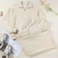 Drop Shoulder Zip Up Jacket and Drawstring Pants Active 2pcs Set - Farnelli