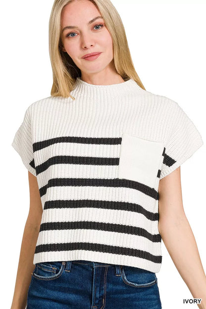 Zenana Short Sleeve Stripe Sweater - Farnelli