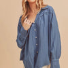 Aemi + Co Raw Hem Button Down Raglan Sleeve Shirt - Dusty Blue
