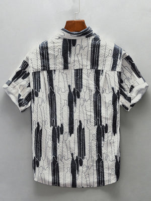 Men's Plus Size Printed Button Up Short Sleeve Shirt - Farnelli